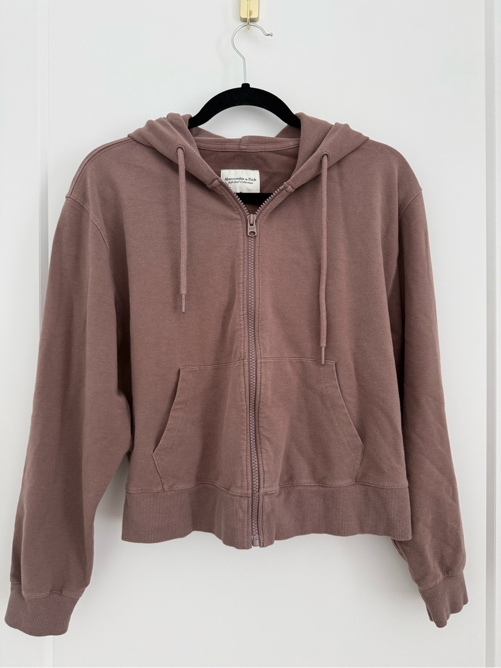Abercrombie & Fitch Cropped Zip-Up Hoodie - Mauve (Size M)